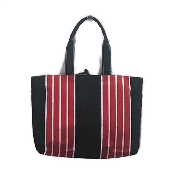 Striped Canvas Tote and Coin Purse Set Red Black Blue Stripes NWOT!!! - Picture 2 of 6